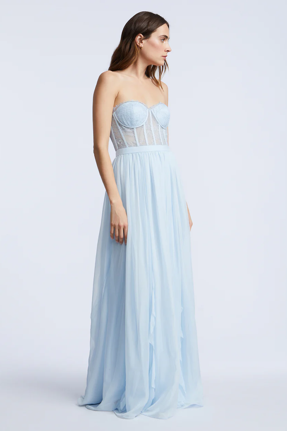 Lace Bodice Chiffon Ruffle Gown - Image 3